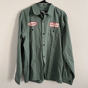 Friday the 13th Shirt Green Camp Crystal Lake Jason Voorhees Button Front XL
